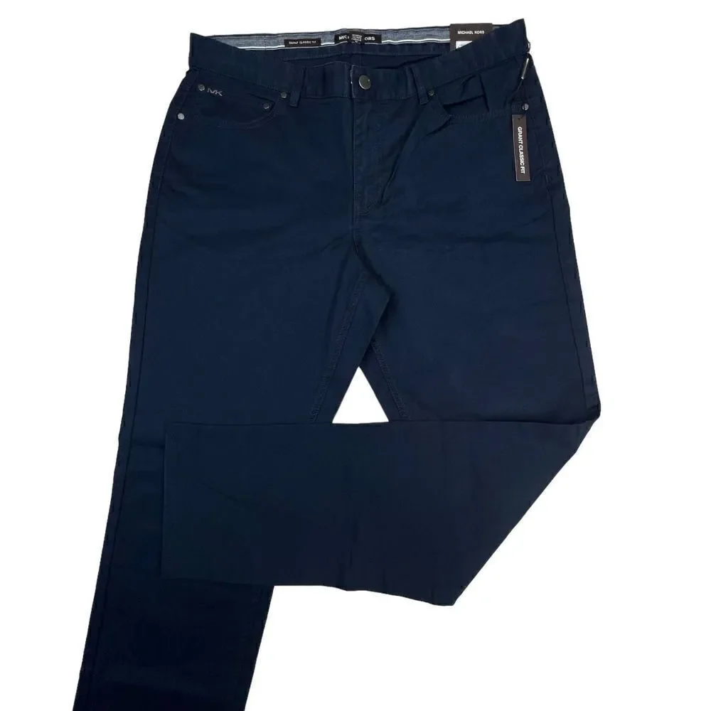 New Michael Kors Men US 34x32 Midnight Blue Pants Grant Classic Fit Slim
